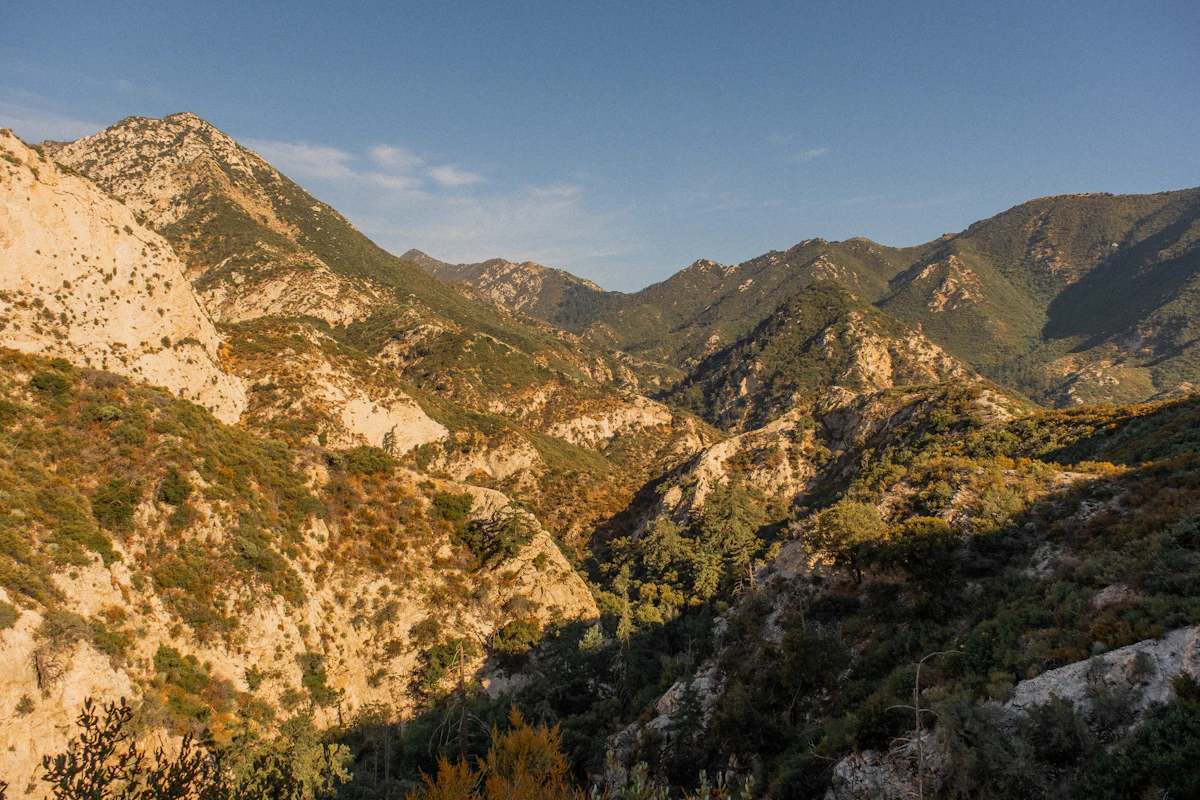 Rocky canyon walls in evening light near the Gabrielino Trail in Altadena