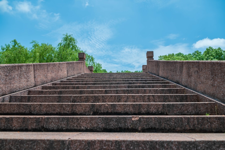 A set of steps leading up to a blue sky