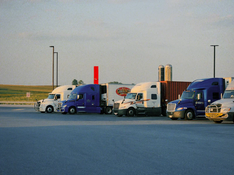 Row of semi trucks parked