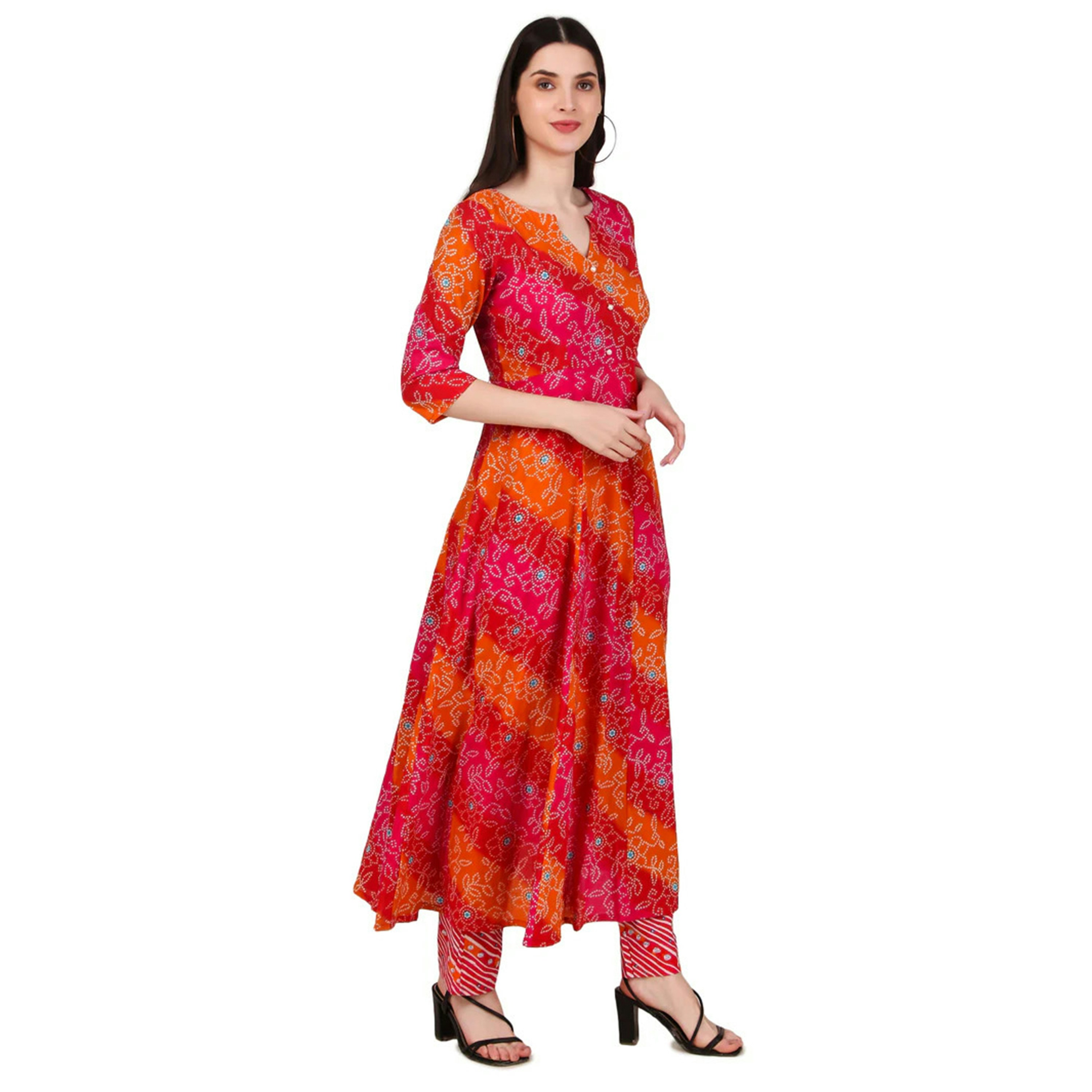 Woman in ivory traditional anarkali suit, bright airy setting, elegant embroidery