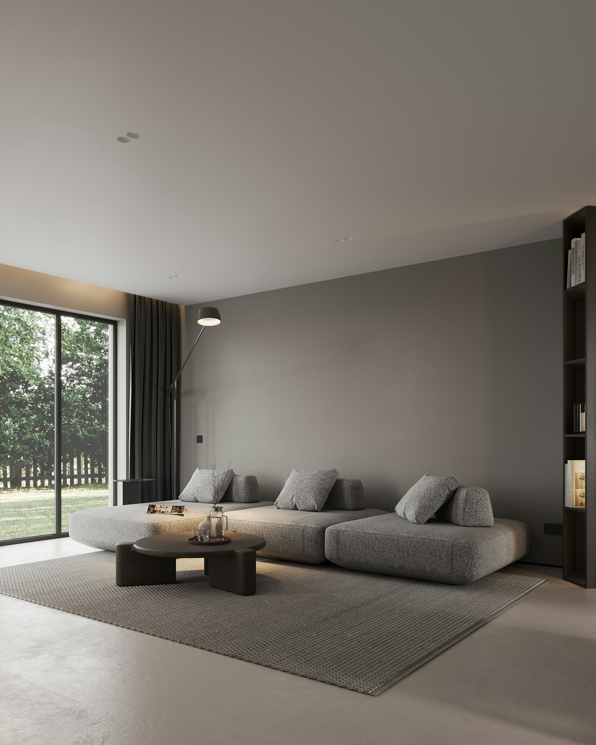 A modern living room with a large window