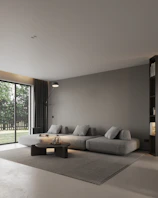 A modern living room with a large window