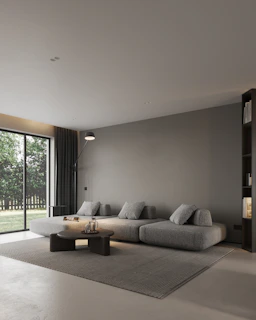 A modern living room with a large window