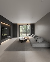 A living room with a couch and a table