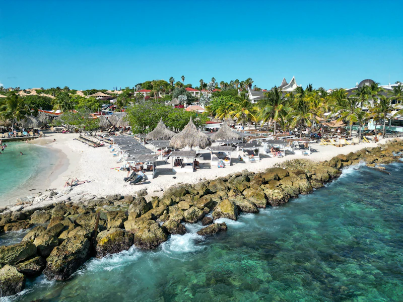 Vue aérienne d'une plage tropicale aux eaux turquoise