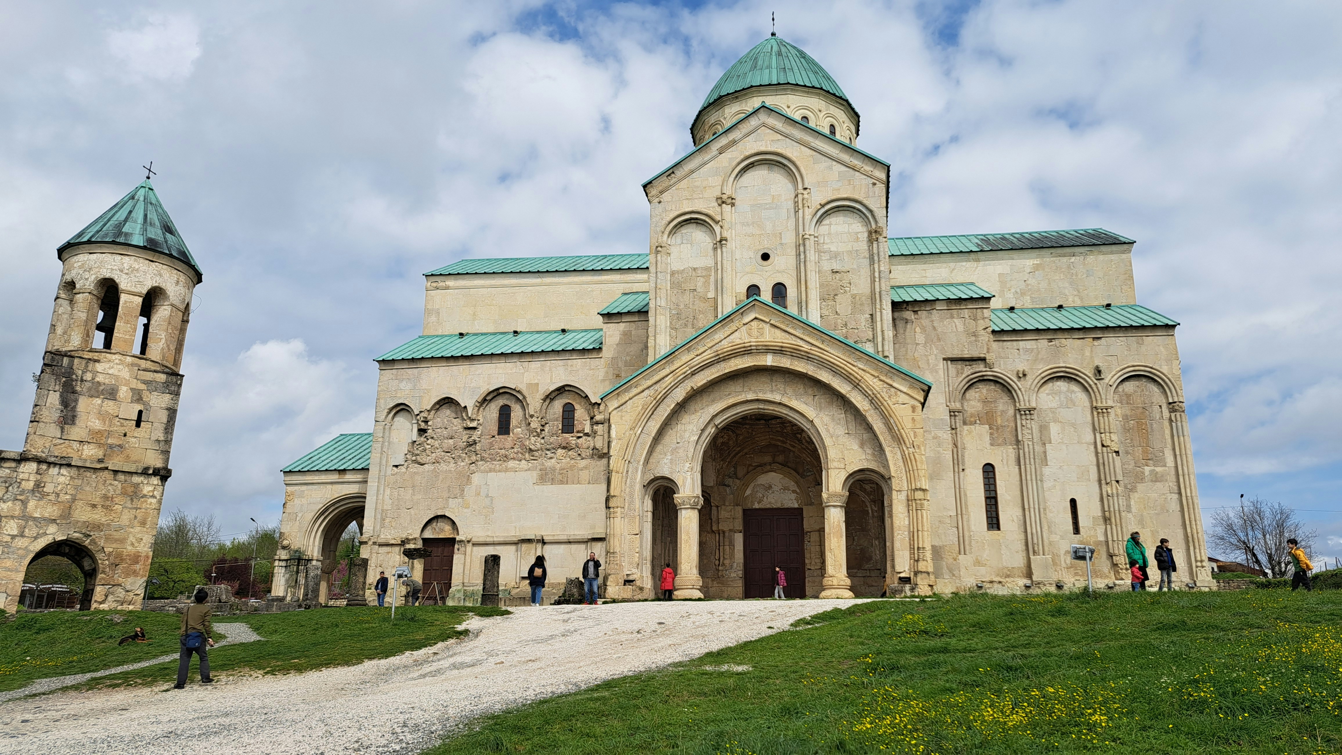 A large church with two towers on a hill, Bagrati Cathedral, Kutaisi, Georgia