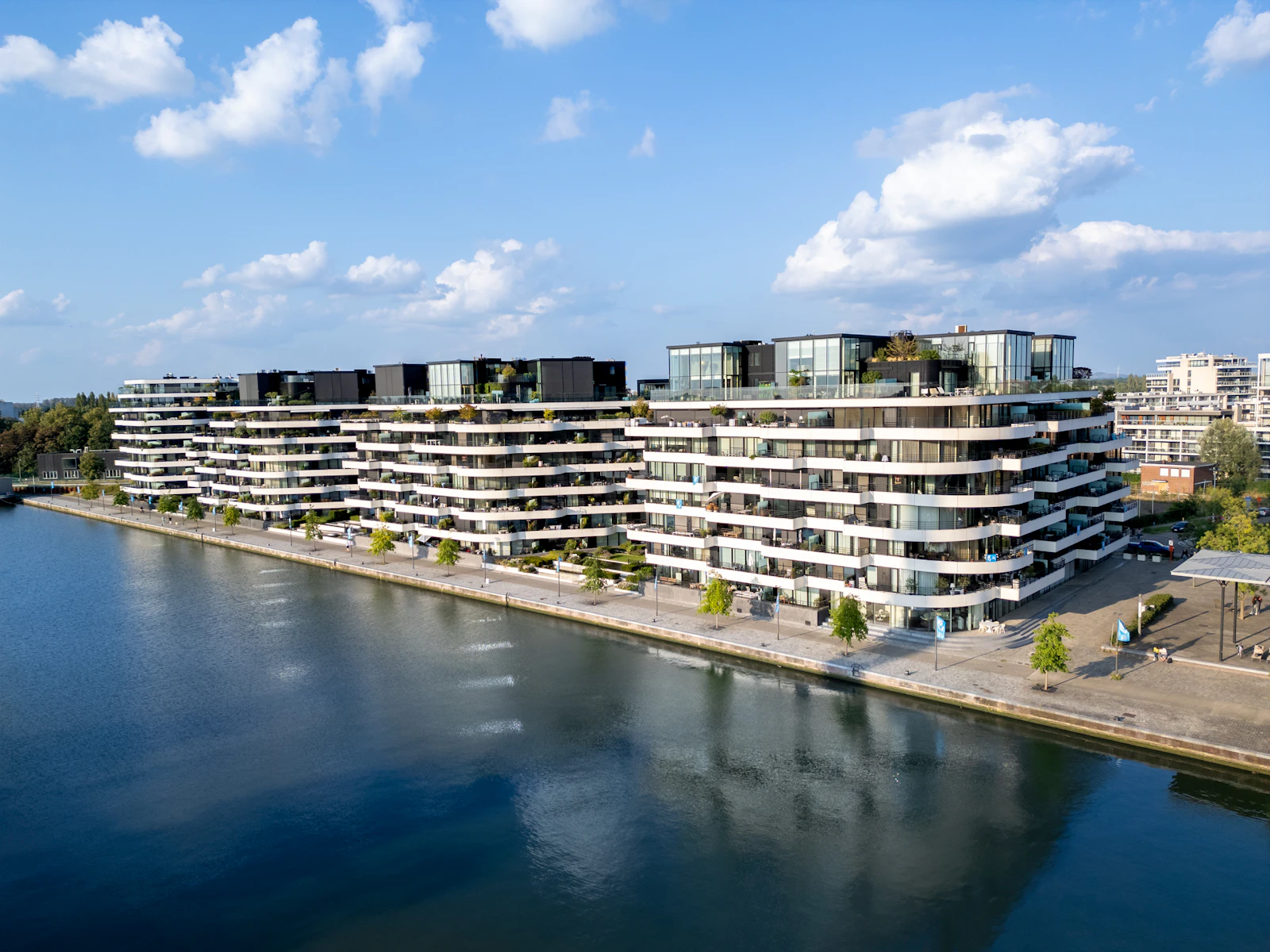 Modern waterfront residential development European canal