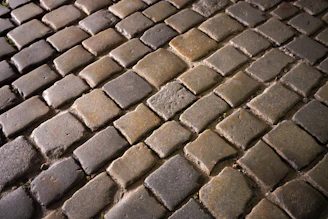 A close up view of a cobblestone street