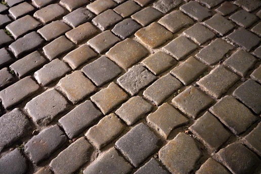 A close up view of a cobblestone street