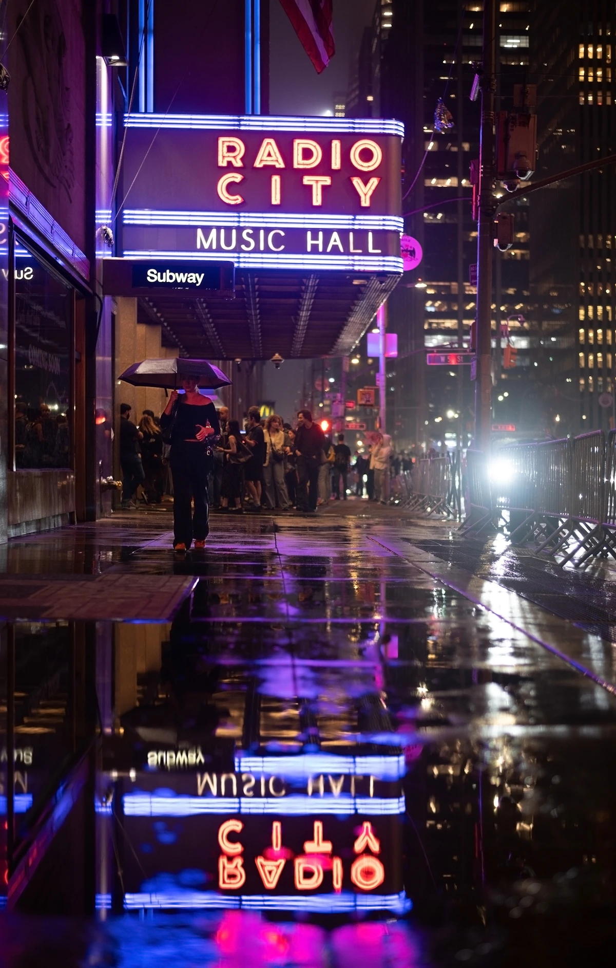 Radio City Music Hall on a rainy New York night