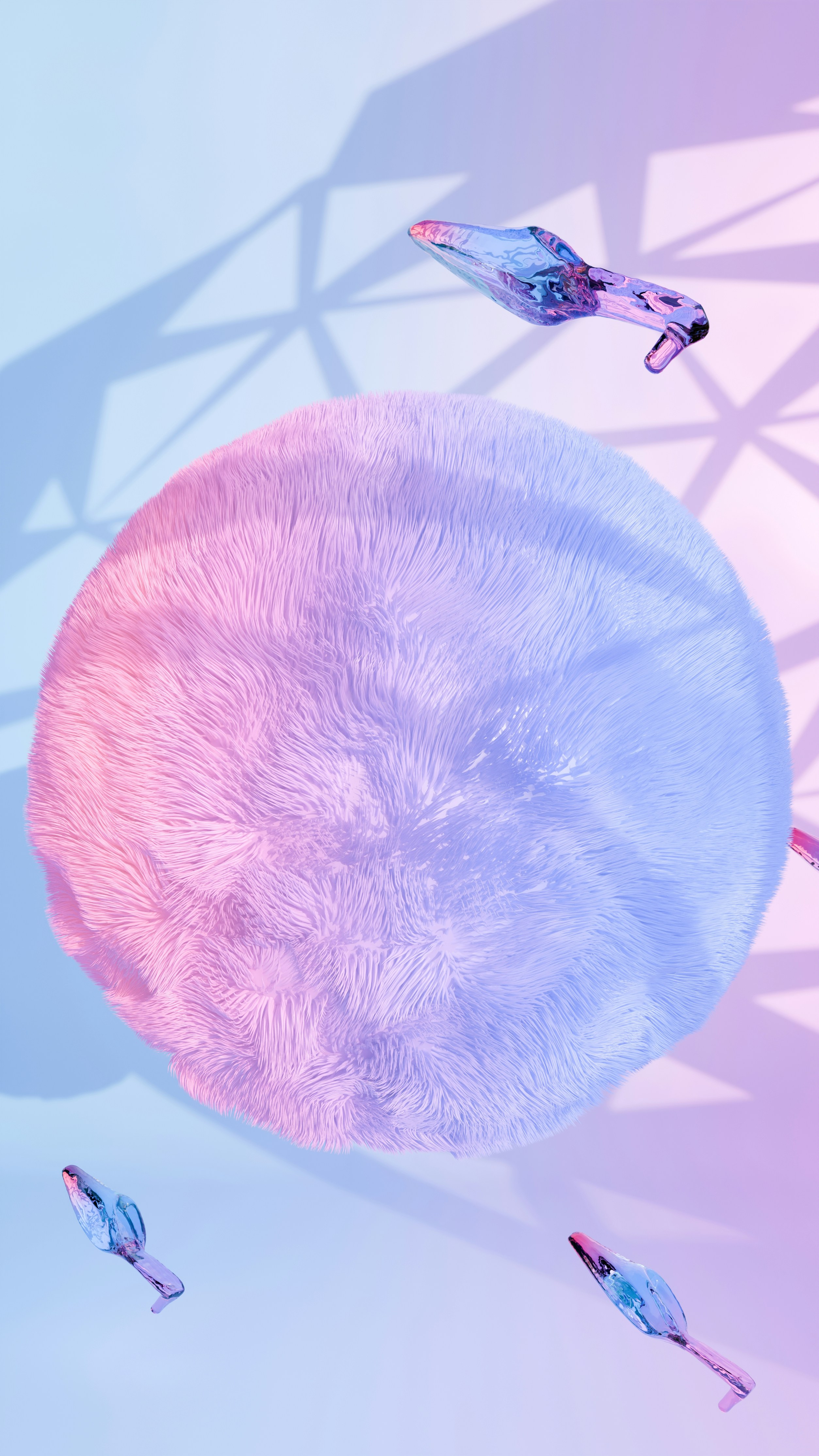 A blue and pink object is flying through the air