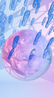 A bunch of blue objects floating in the air