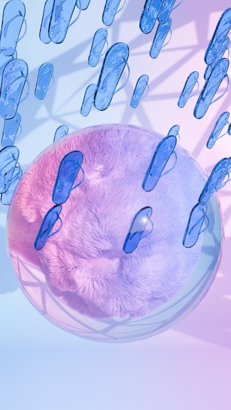 A bunch of blue objects floating in the air