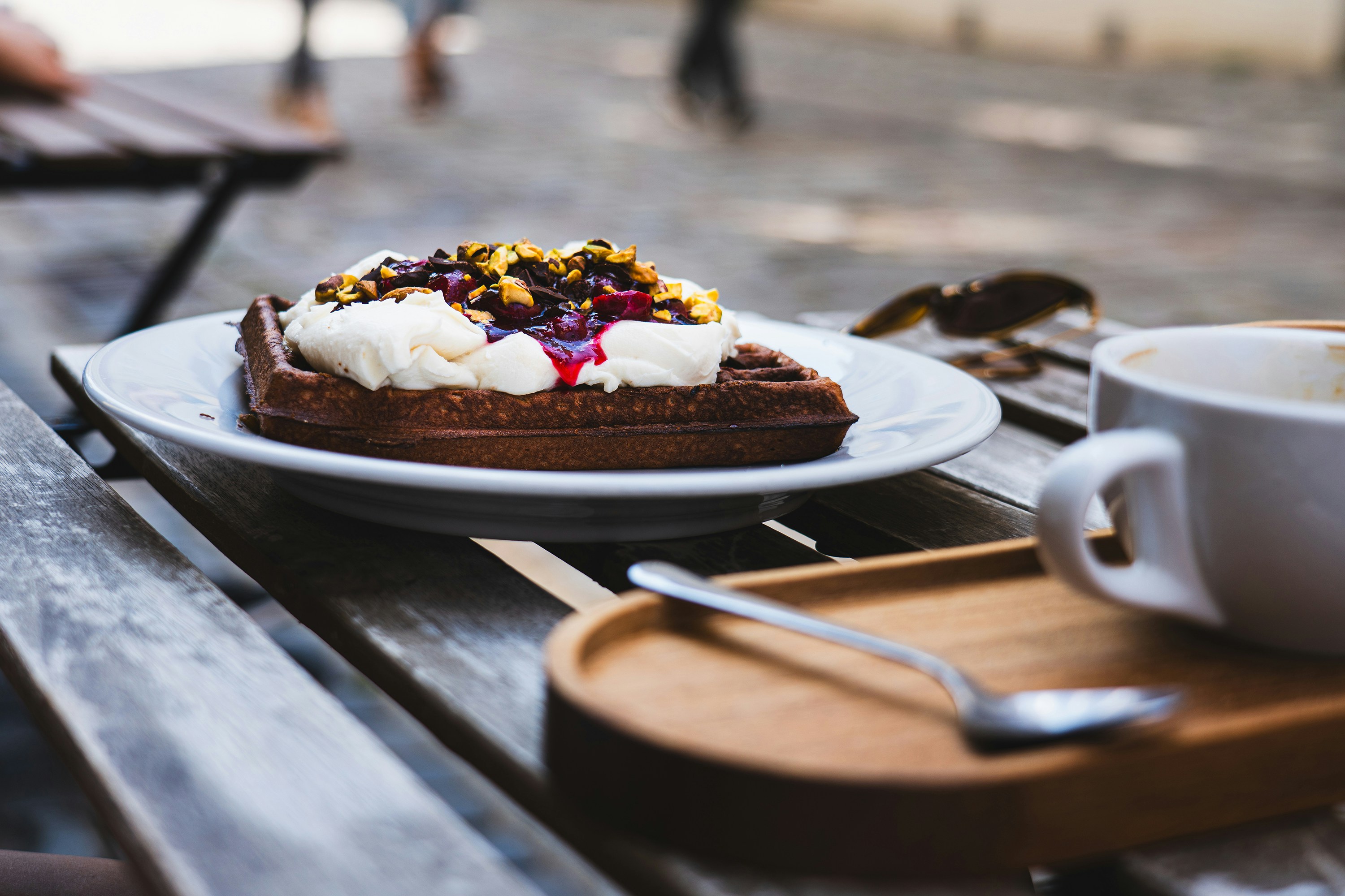 A piece of cake sitting on top of a white plate