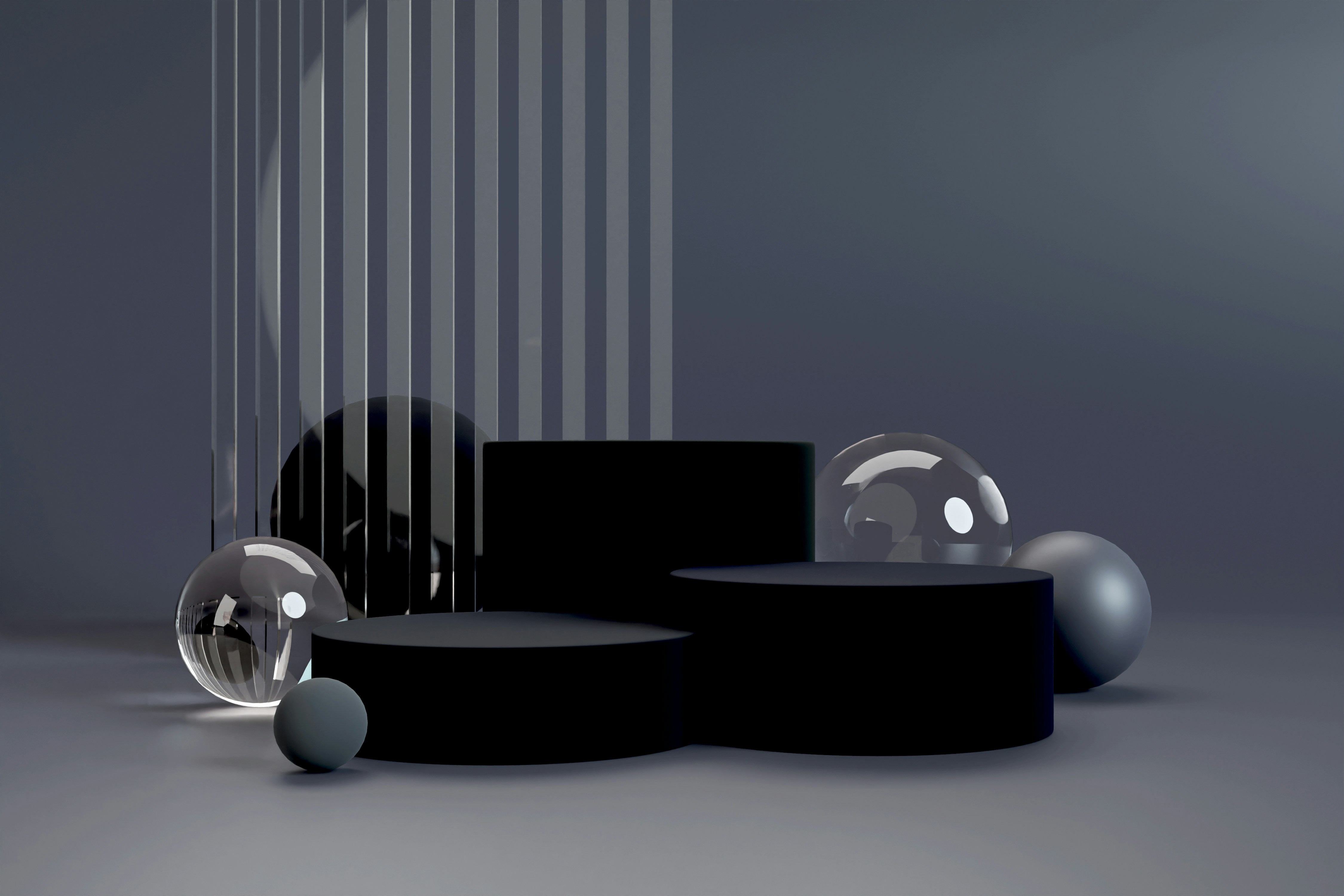 A group of balls sitting on top of a black table