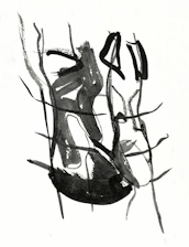 A black and white drawing of a tree branch