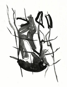 A black and white drawing of a tree branch