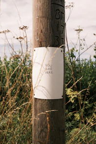 A wooden pole with a sign attached to it