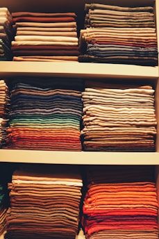 A closet filled with lots of folded clothes