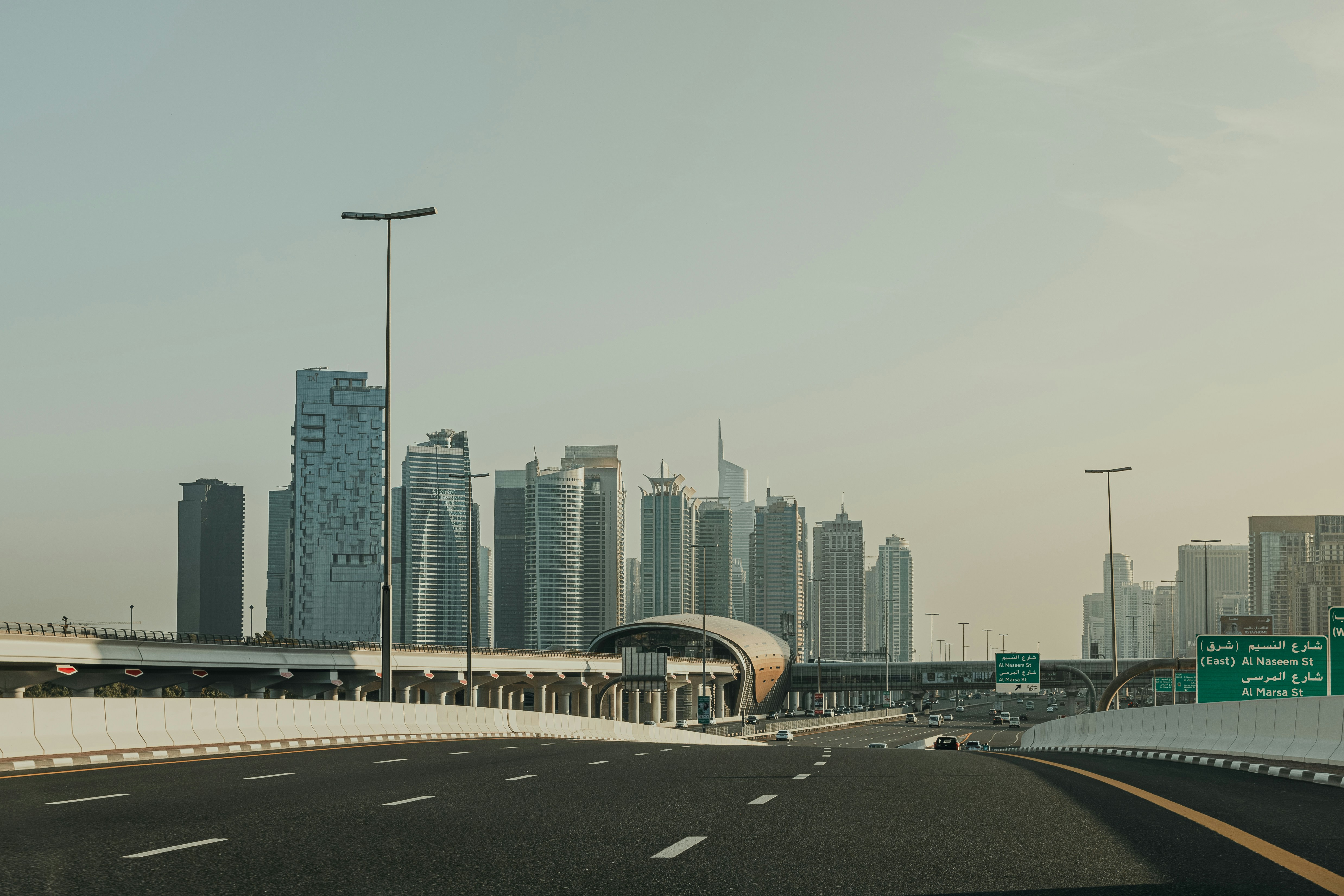 Dubai highway with skyline