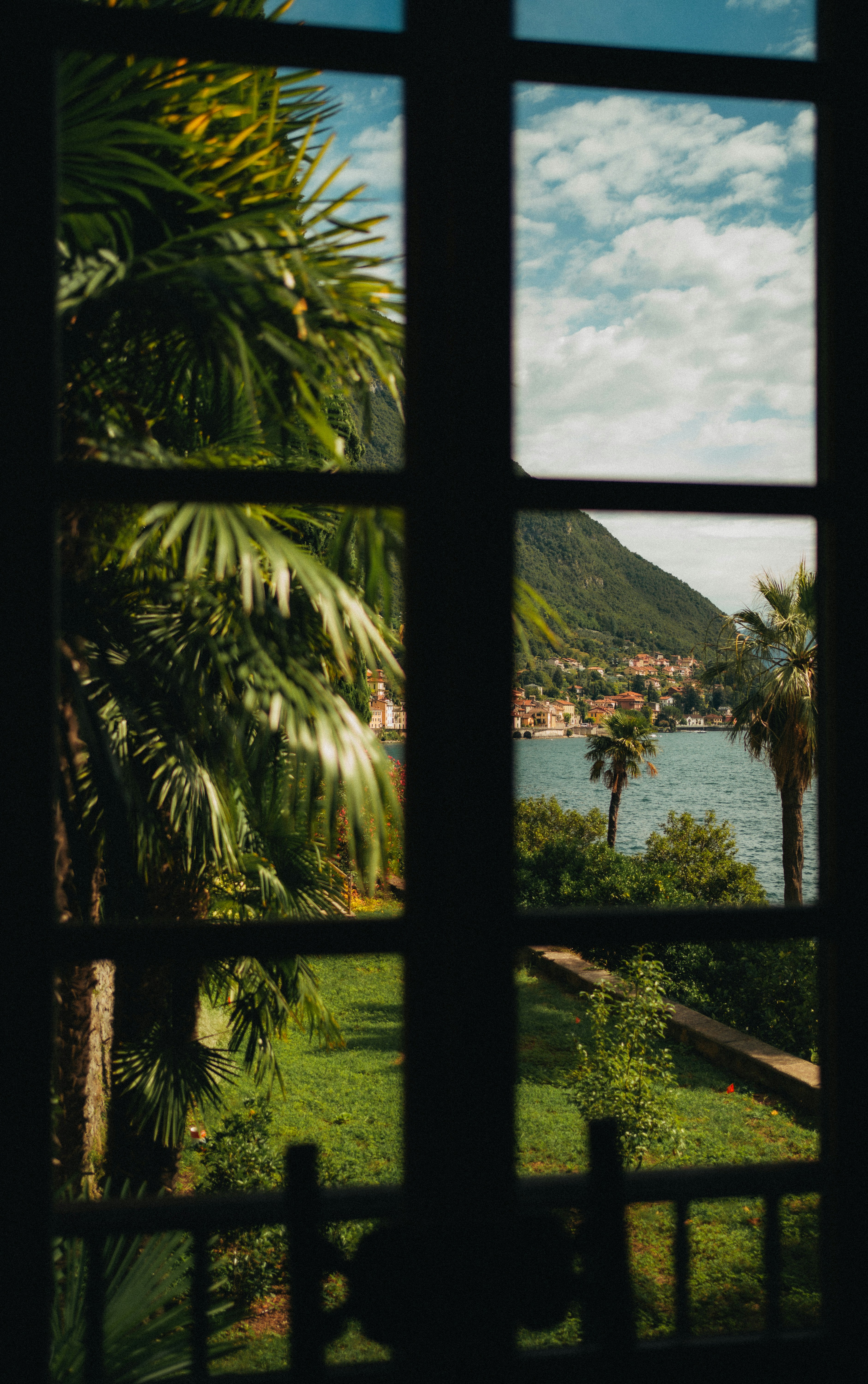 A view of a lake through a window