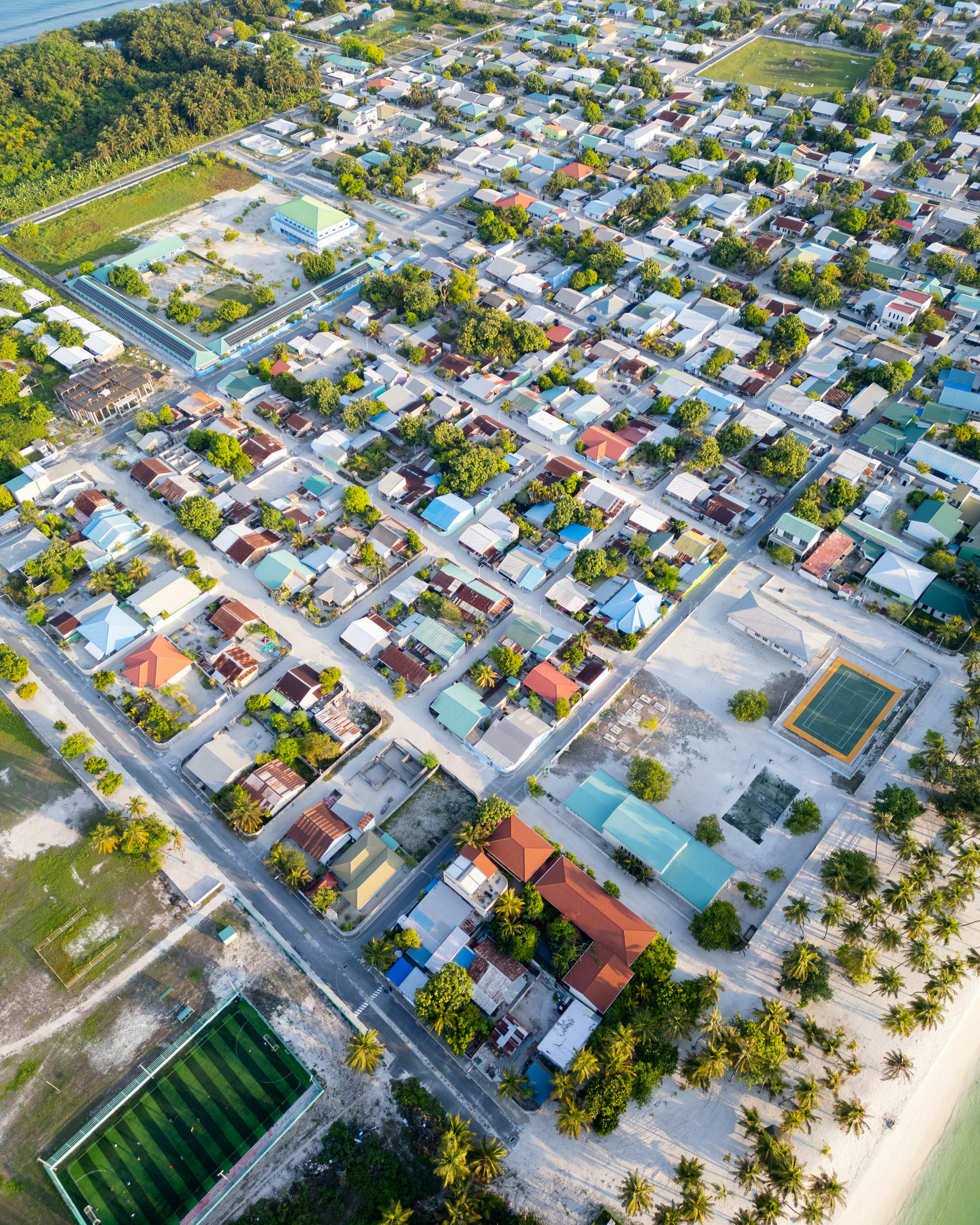 A bird's eye view of a beach town