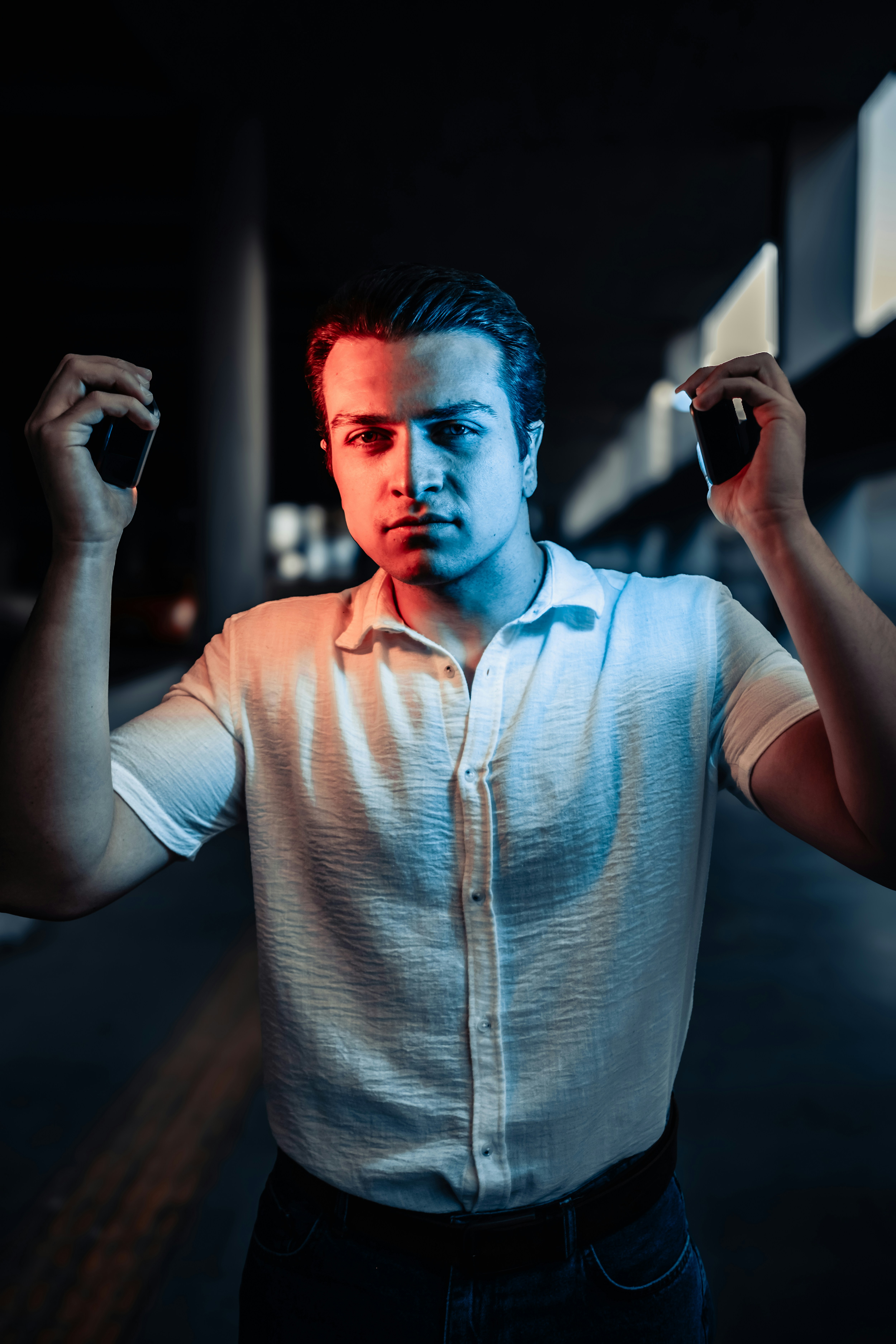 A man standing in the middle of a street