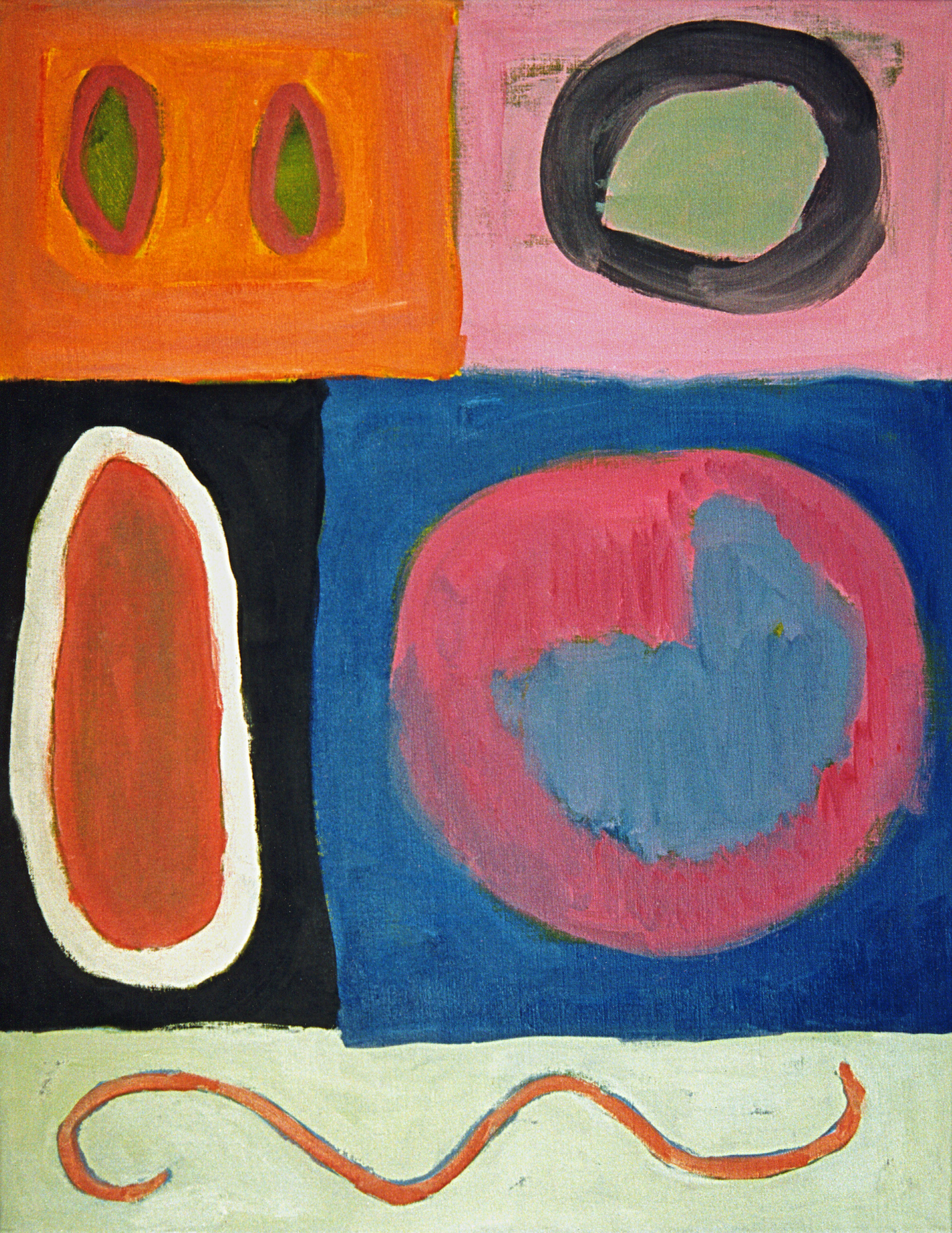 An abstract painting with different colors and shapes