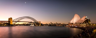A picture of the sydney opera house and the sydney bridge