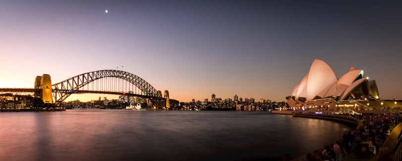 A picture of the sydney opera house and the sydney bridge