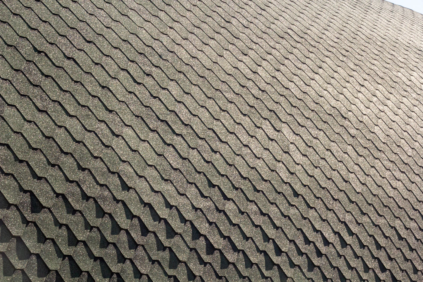 Close-up of new dark asphalt shingles