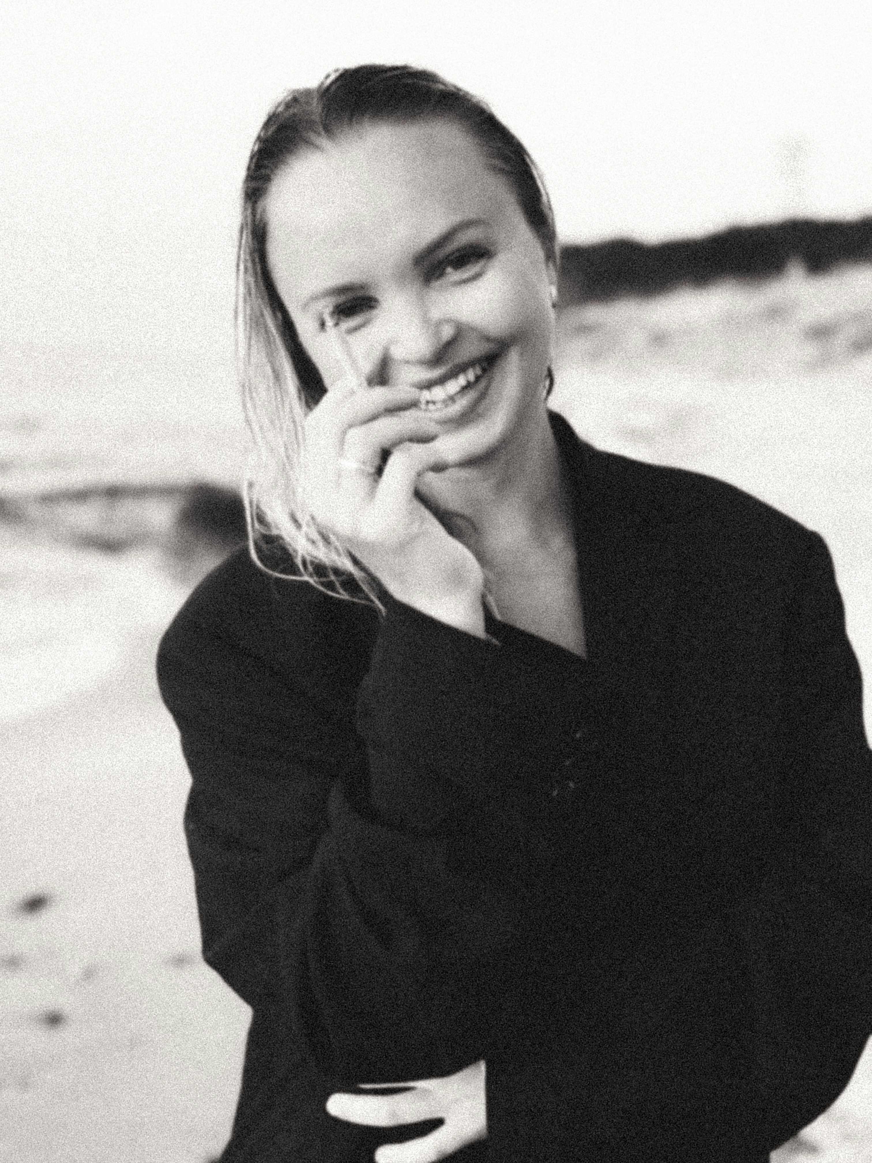 A black and white photo of a woman on the beach photo – Free Woman ...