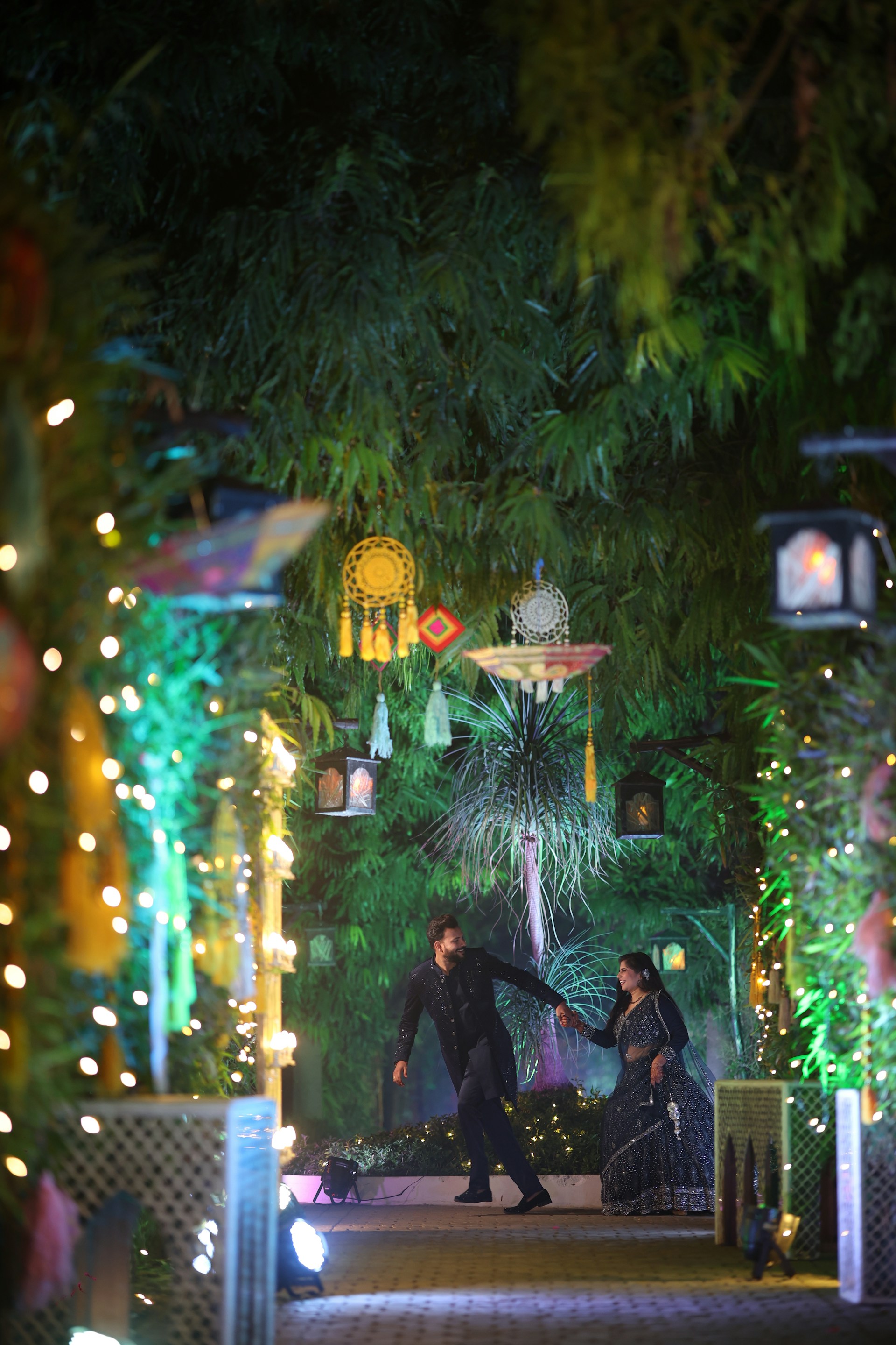 A couple of people that are standing in the street