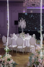 A banquet room set up for a formal function