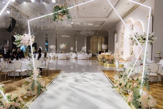 A wedding ceremony setup with a large mirror in Dubai Tsameem Events Wedding planner