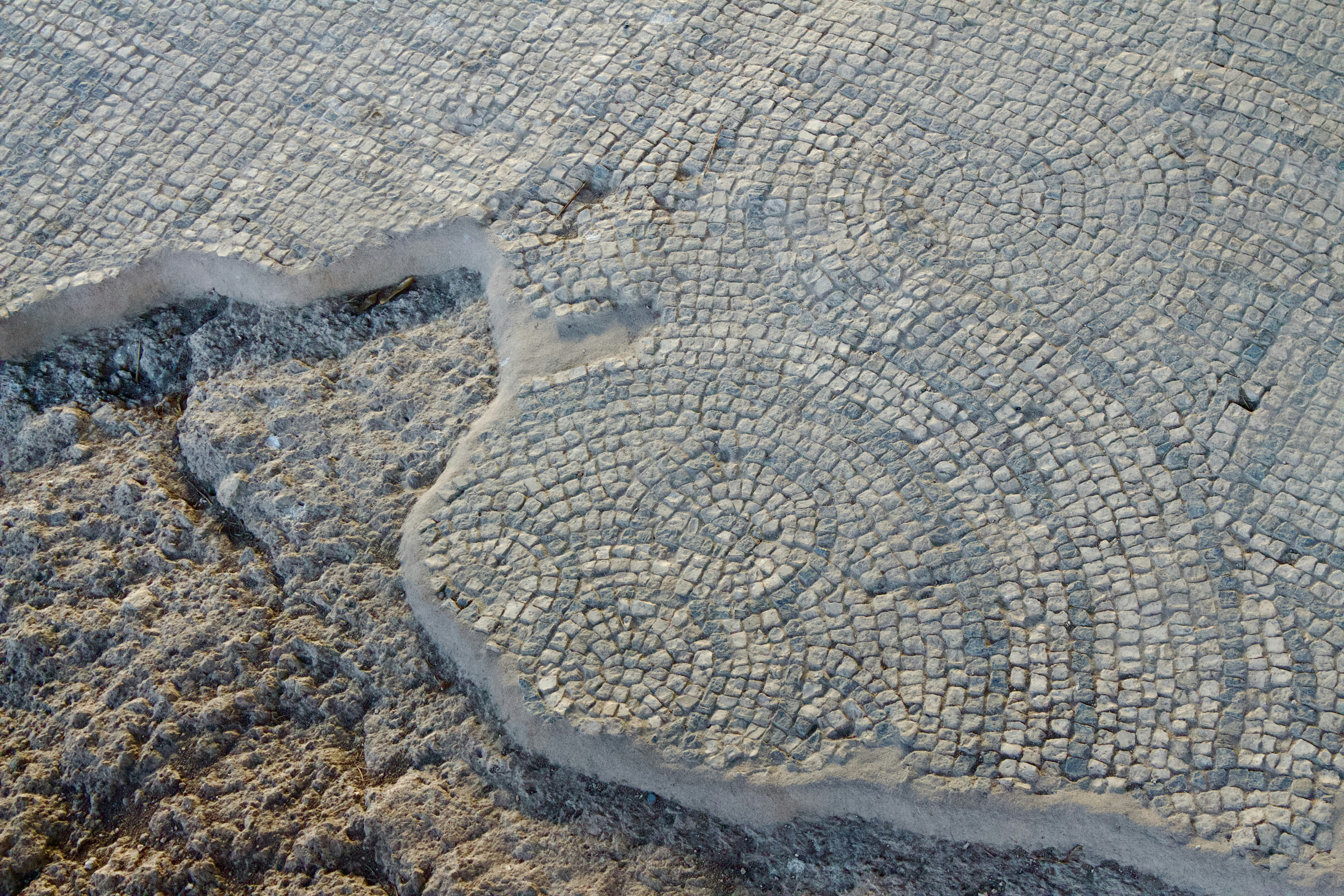 A large rock with a circular design on it