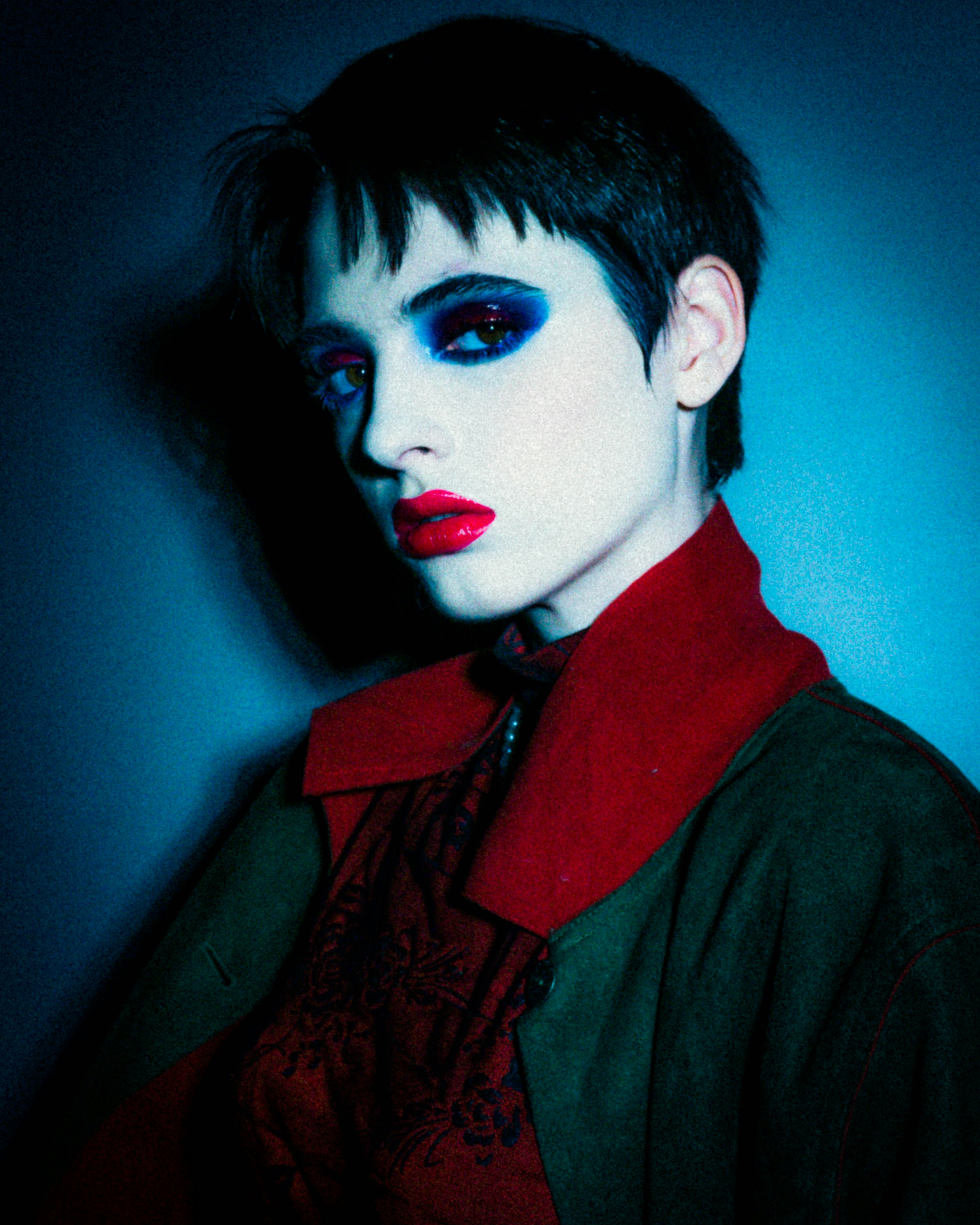 Woman with Dark Makeup and Blue Eyes