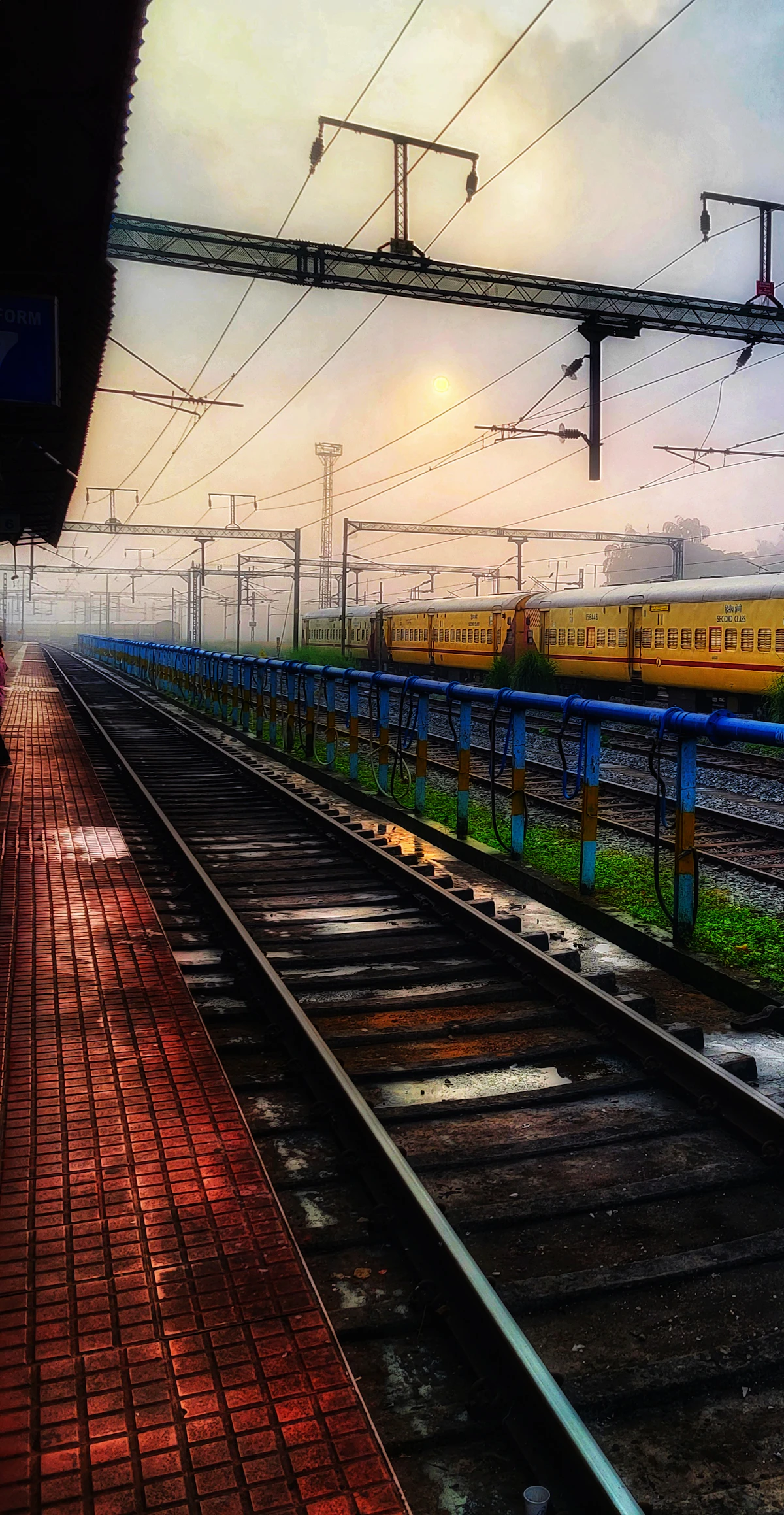 Morning train at an Indian station