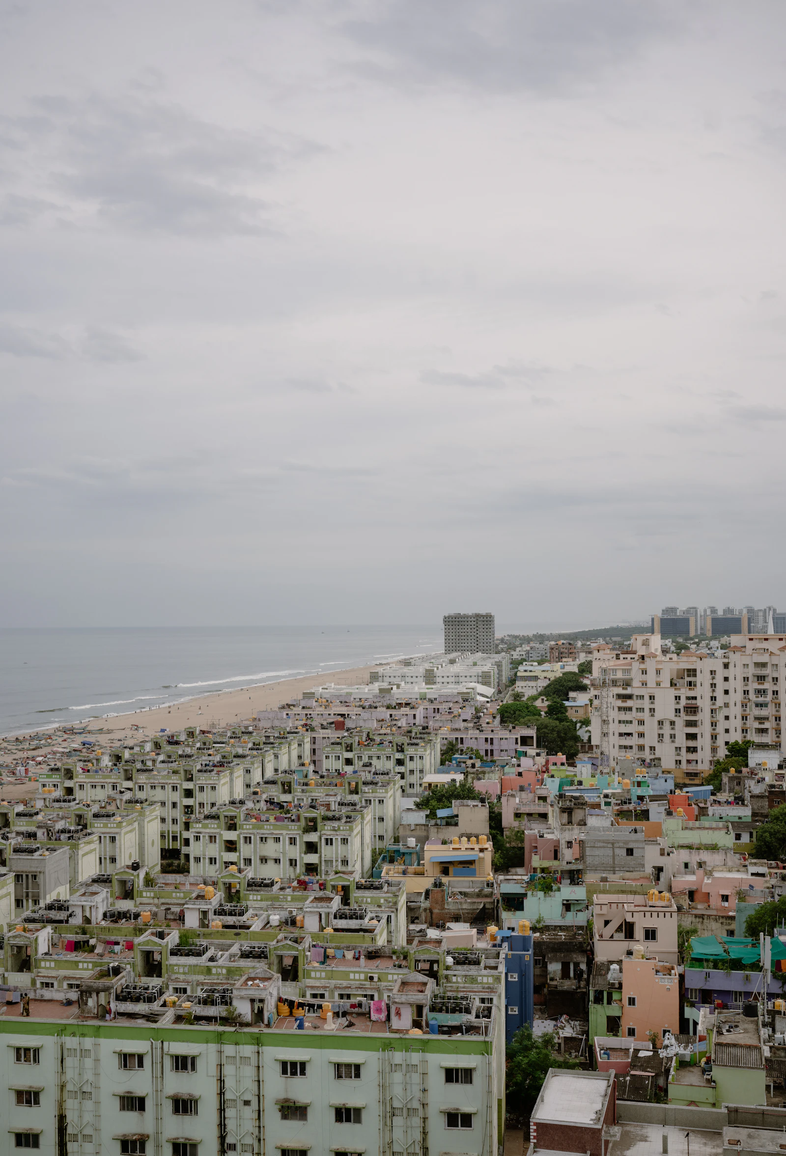 Aerial view of the Chennai coastline and city