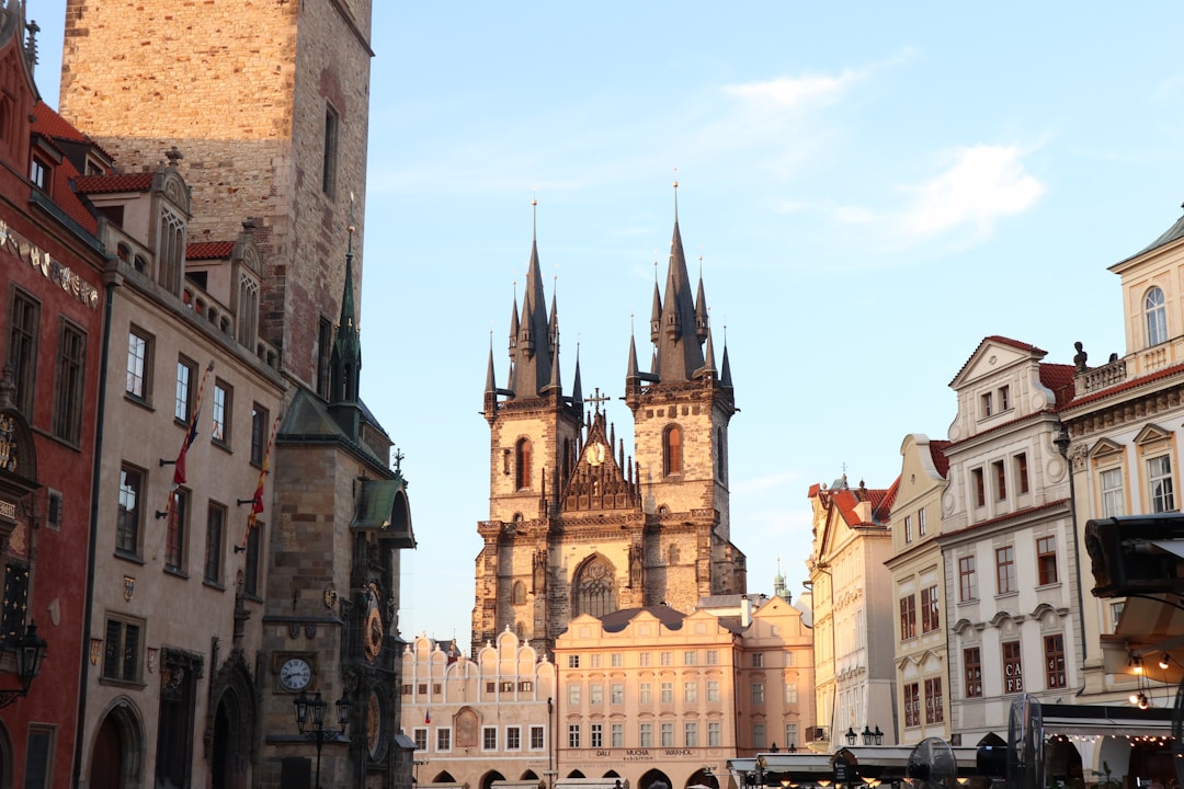 Prague - Old Town Square in Prague with the Church of Our Lady before Týn at dusk