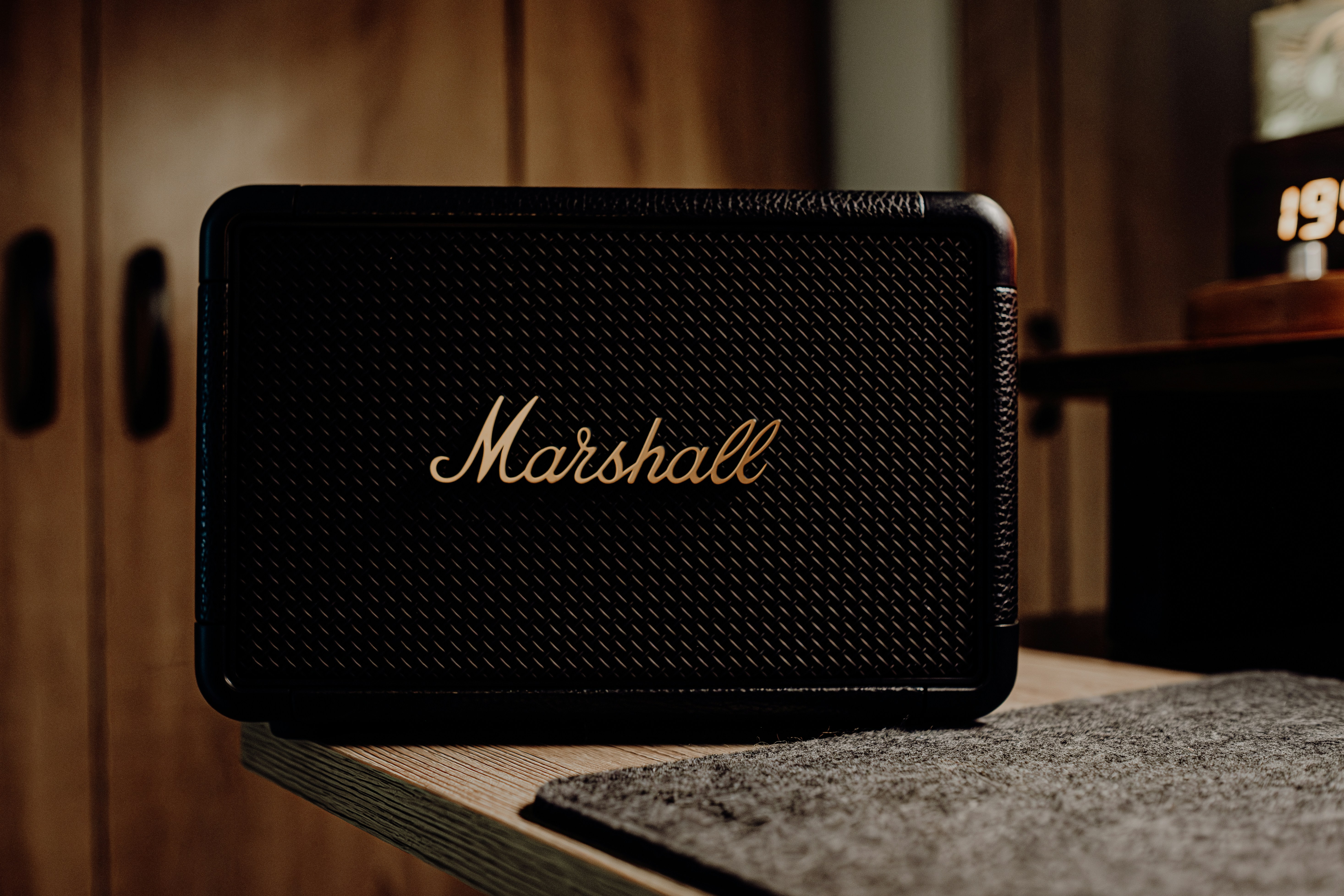 A close up of a speaker on a table