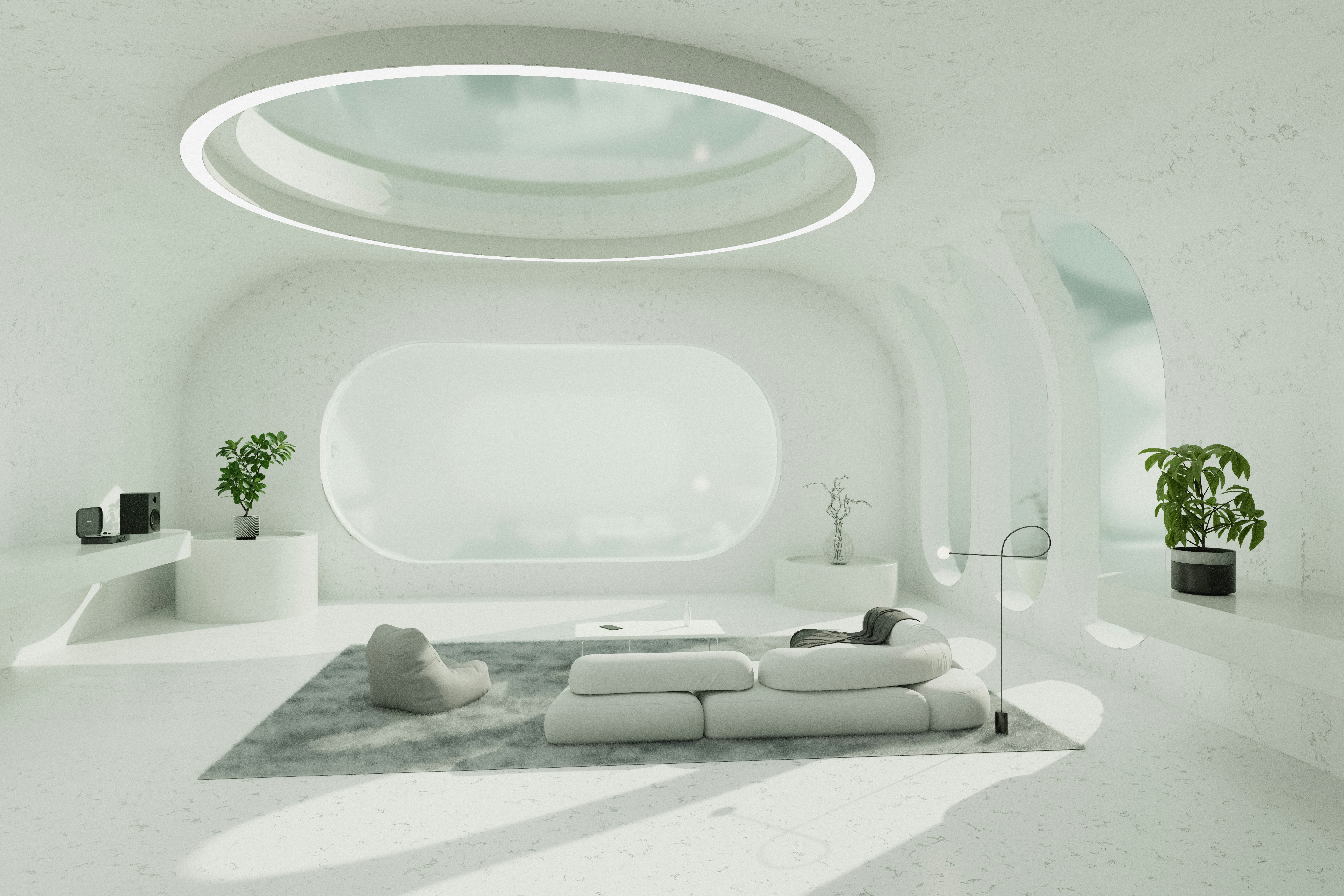 futuristic smart home with integrated AI interface