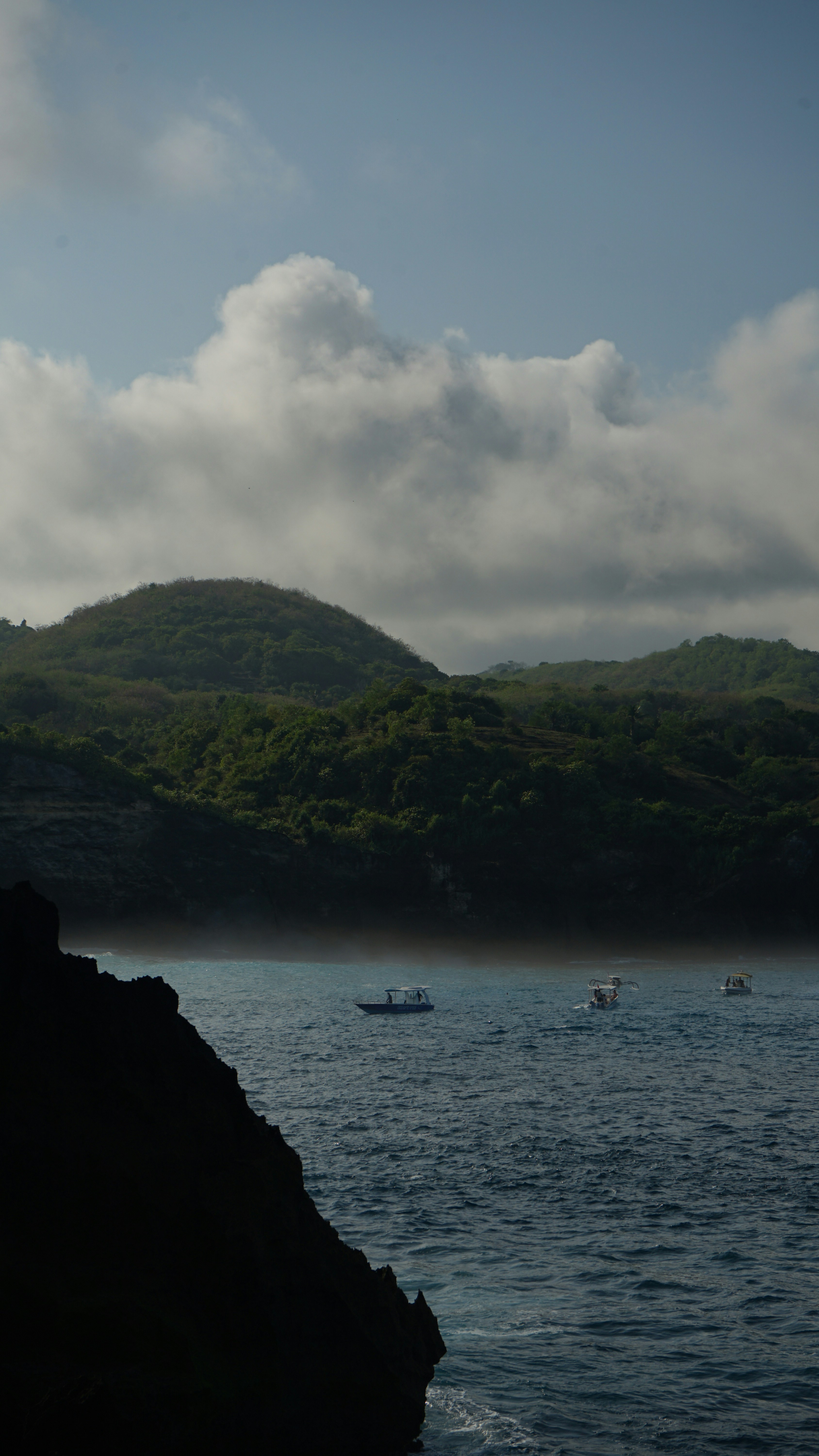 A person standing on a rock overlooking a body of water