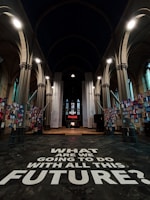 A large room with a sign that says, what are we doing today?