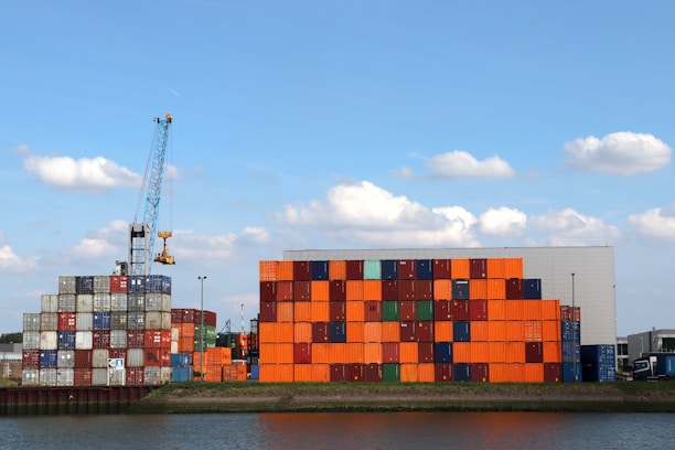 A large cargo ship in a body of water