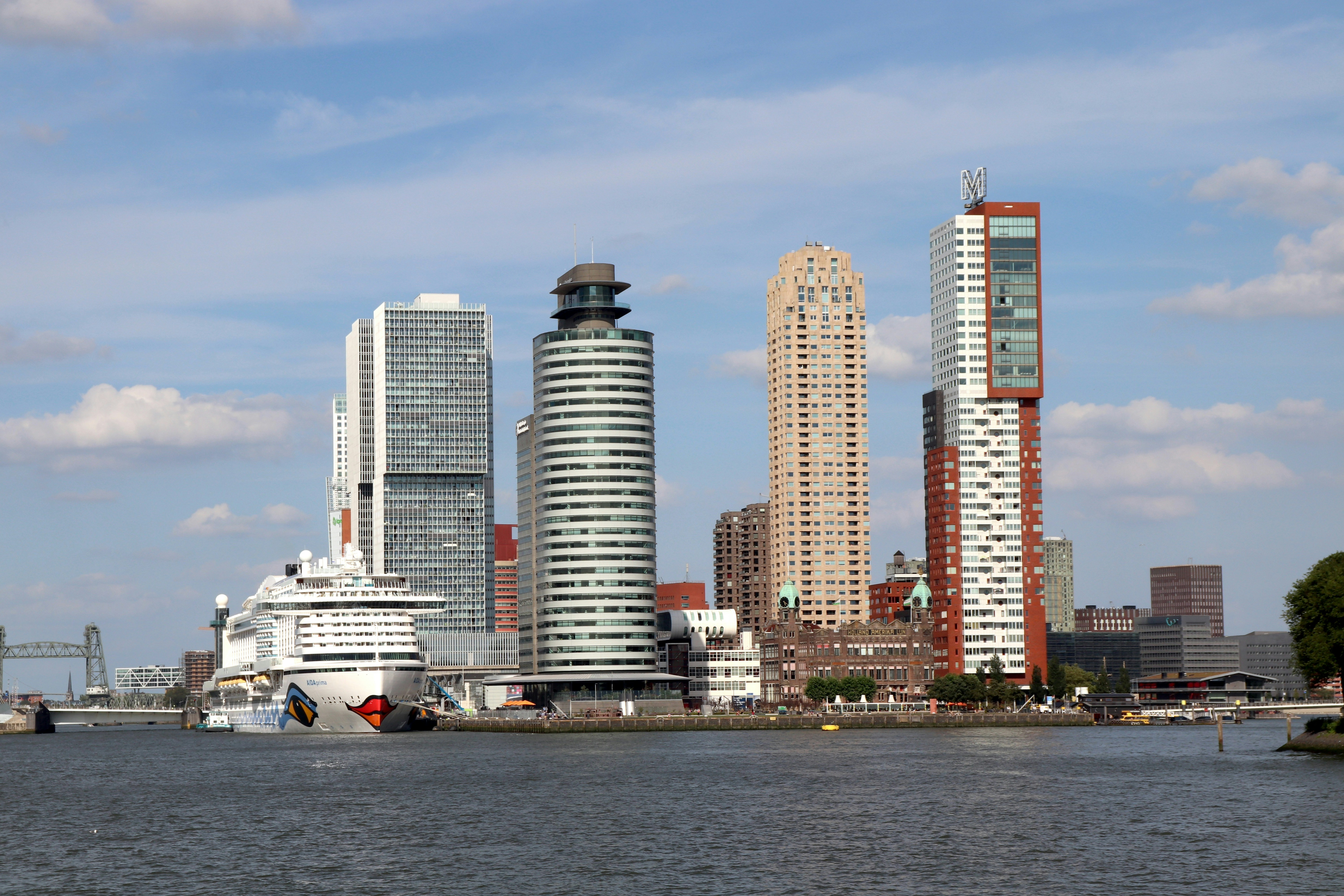 A large body of water with a city in the background