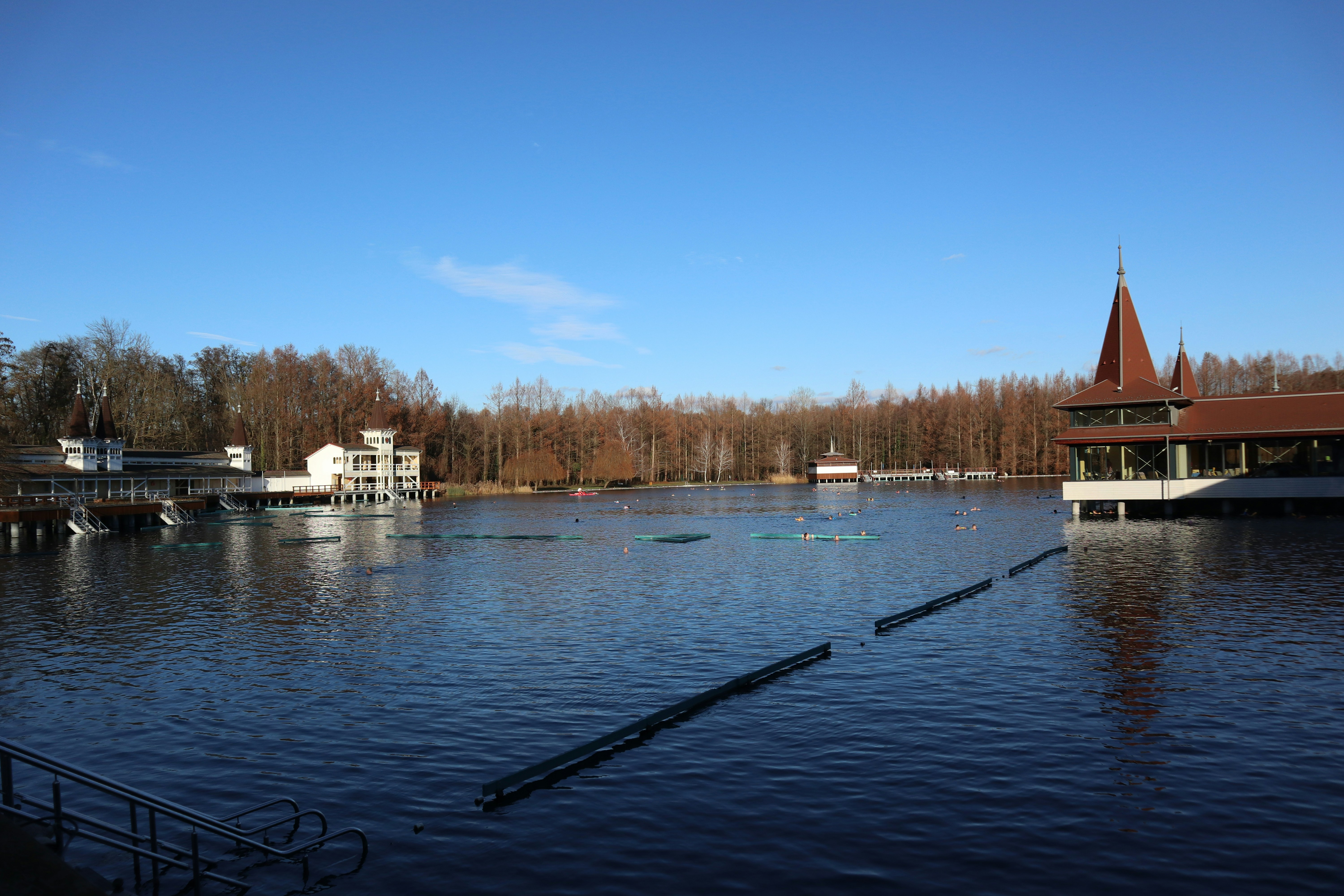 A large body of water with a church in the background, 
