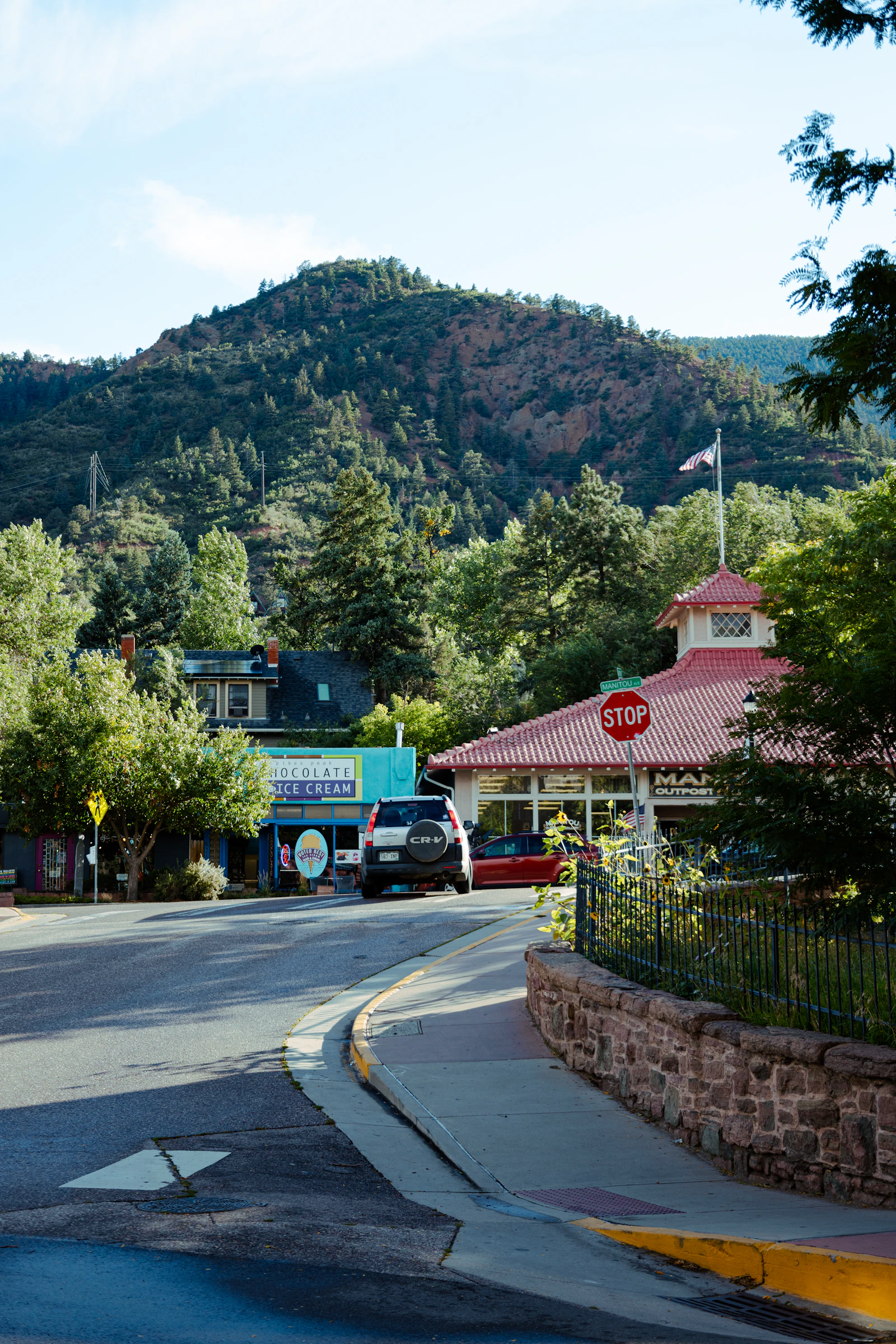 Quiet residential street corner in Boulder, Colorado