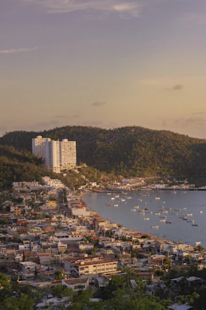 A large body of water surrounded by a city