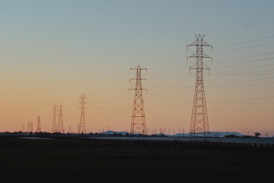Transmission lines at dusk